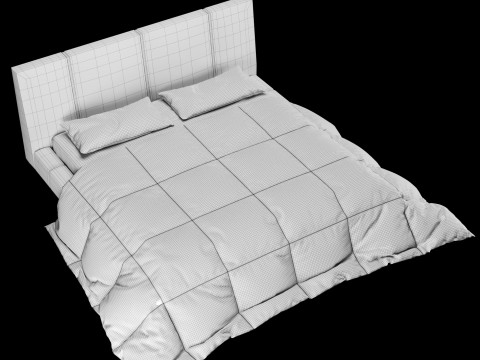 Łóżko z poduszkami i kocem 008 Model 3D