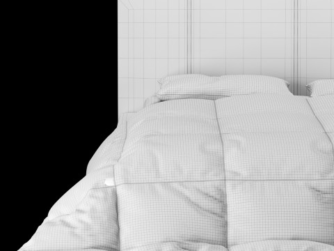 Łóżko z poduszkami i kocem 008 Model 3D