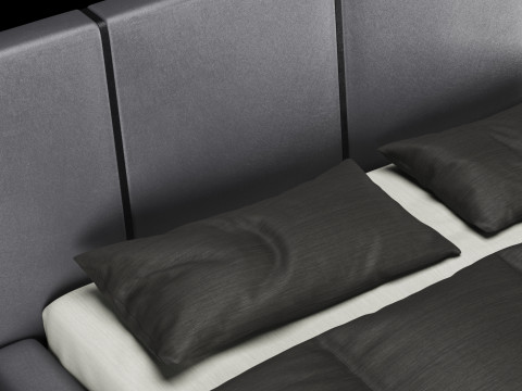 Łóżko z poduszkami i kocem 008 Model 3D