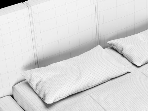 Łóżko z poduszkami i kocem 008 Model 3D