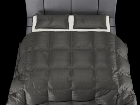 Łóżko z poduszkami i kocem 008 Model 3D