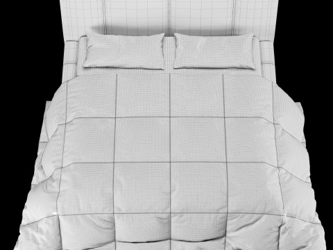 Łóżko z poduszkami i kocem 008 Model 3D