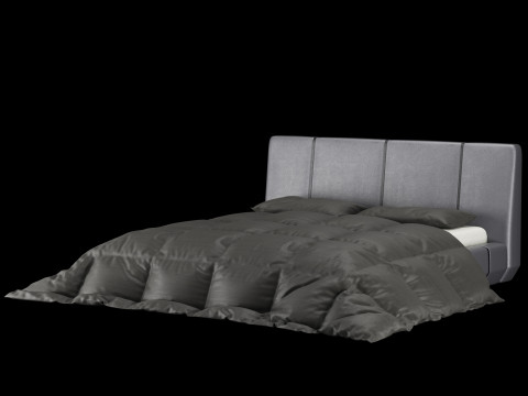 Łóżko z poduszkami i kocem 008 Model 3D