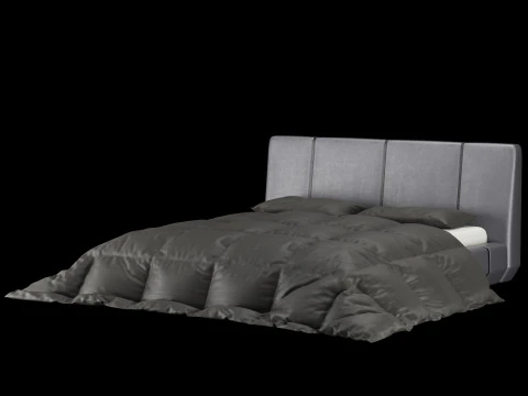 Bed with pillows and blanket 008 3D Model