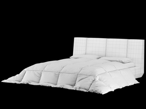 Łóżko z poduszkami i kocem 008 Model 3D