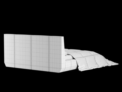 Łóżko z poduszkami i kocem 008 Model 3D