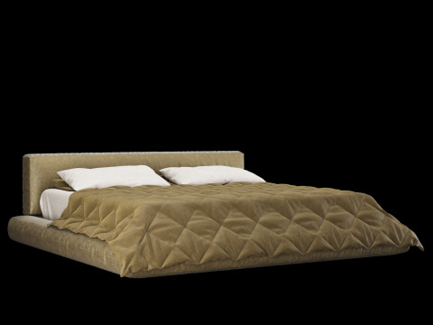 Łóżko z poduszkami i kocem 009 Model 3D