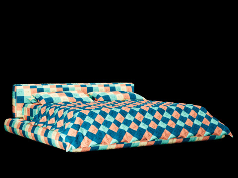 带枕头和毯子的床 009 3D 模型