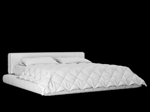 Bed with pillows and blanket 009 3D Model