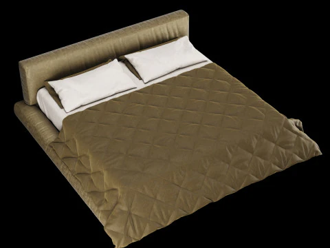 Bed with pillows and blanket 009 3D Model