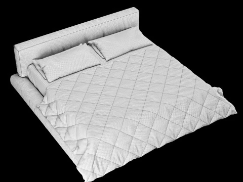 Bed with pillows and blanket 009 3D Model