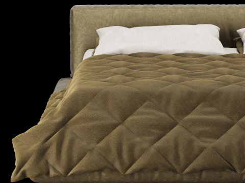 Bed with pillows and blanket 009 3D Model