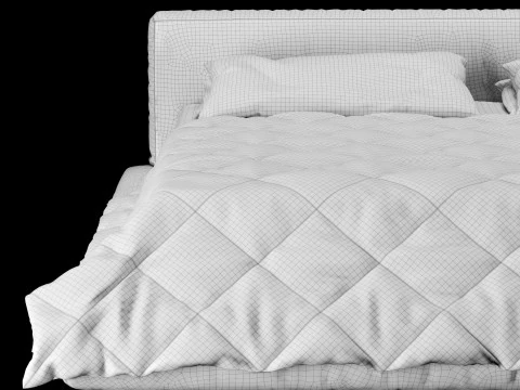 Bed with pillows and blanket 009 3D Model