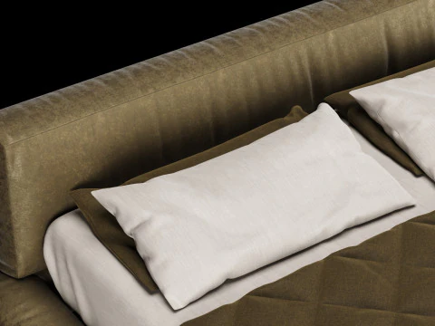 Bed with pillows and blanket 009 3D Model
