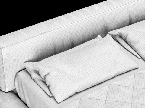 带枕头和毯子的床 009 3D 模型