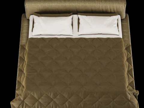 Bed with pillows and blanket 009 3D Model
