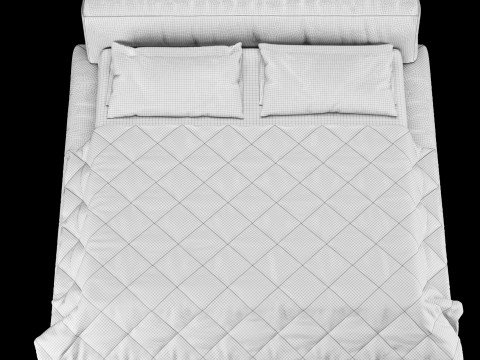 带枕头和毯子的床 009 3D 模型