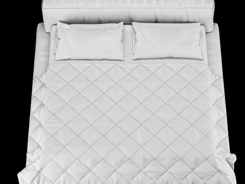 Bed with pillows and blanket 009 3D Model