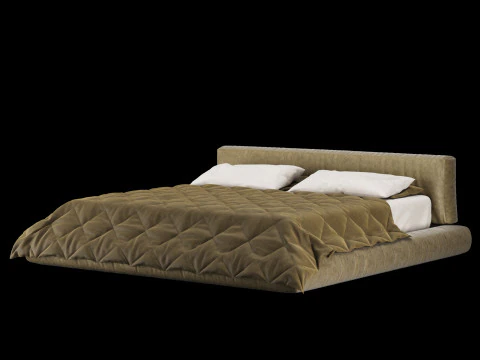 Bed with pillows and blanket 009 3D Model