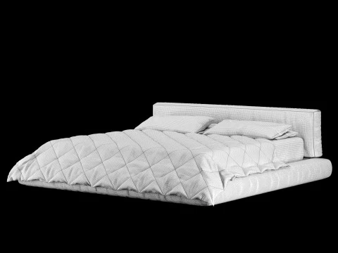 Bed with pillows and blanket 009 3D Model