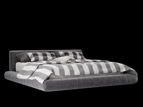 Łóżko z poduszkami i kocem 010 Model 3D