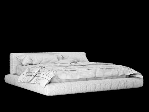 Bed with pillows and blanket 010 3D Model