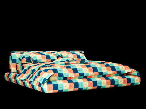Bed with pillows and blanket 010 3D Model