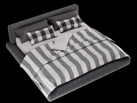 베개와 담요가 있는 침대 010 3D 모델