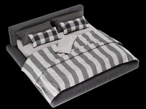 Bed with pillows and blanket 010 3D Model