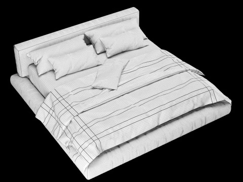 Bed with pillows and blanket 010 3D Model