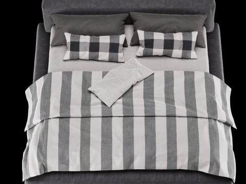 베개와 담요가 있는 침대 010 3D 모델