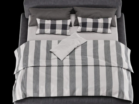 Bed with pillows and blanket 010 3D Model