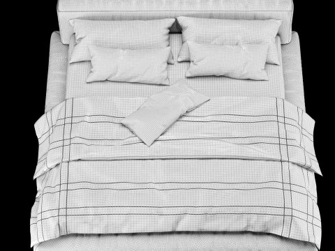 Bed with pillows and blanket 010 3D Model