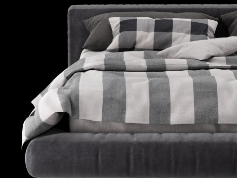 베개와 담요가 있는 침대 010 3D 모델