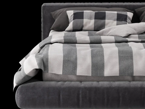 Bed with pillows and blanket 010 3D Model