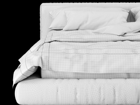 베개와 담요가 있는 침대 010 3D 모델