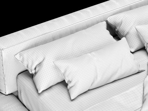 Bed with pillows and blanket 010 3D Model