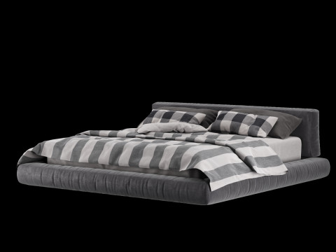베개와 담요가 있는 침대 010 3D 모델