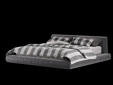 Bed with pillows and blanket 010 3D Model