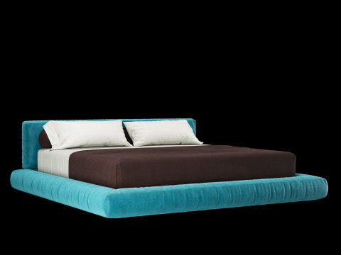 Łóżko z poduszkami i kocem 011 Model 3D