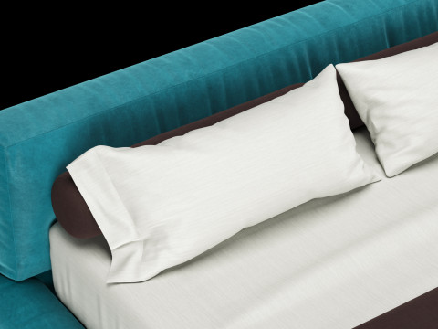 Ліжко з подушками та ковдрою 011 3D Модель