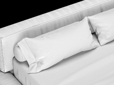 Ліжко з подушками та ковдрою 011 3D Модель