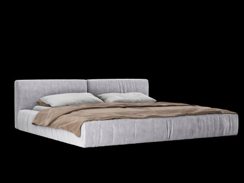 Łóżko z poduszkami i kocem 012 Model 3D