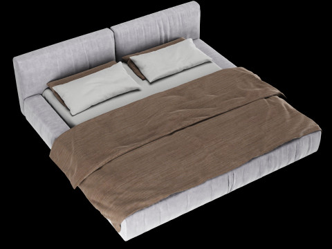 Ліжко з подушками та ковдрою 012 3D Модель