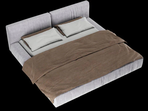 Bed with pillows and blanket 012 3D Model