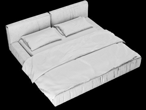 Ліжко з подушками та ковдрою 012 3D Модель