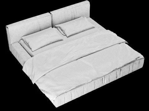 Bed with pillows and blanket 012 3D Model