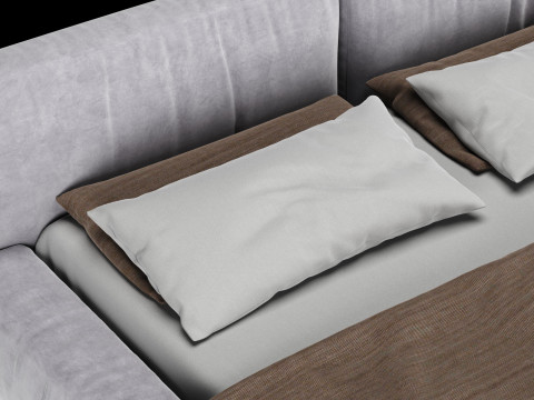 Ліжко з подушками та ковдрою 012 3D Модель