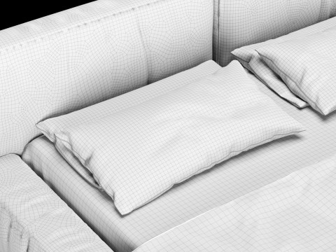 Ліжко з подушками та ковдрою 012 3D Модель