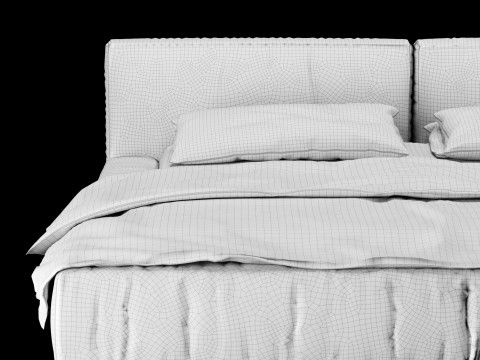 Ліжко з подушками та ковдрою 012 3D Модель